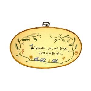 Artist Made Silk Screen Inspirational Quote Oval Wood Frame 5 x 9 Vintage 1988